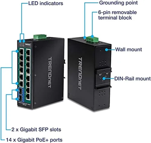 Vista 11 de TRENDnet Interruptor de carril DIN Gigabit PoE+ industrial no administrado