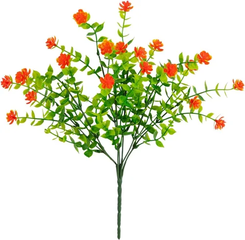 Vista 4 de Nearly Natural Mini rosa artificial resistente a los rayos UV de 13 pulgadas (interior/exterior) - Juego de 12 Naranja