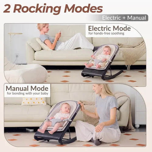 Vista 2 de VaVaSoo Silla mecedora para bebé, mecedora eléctrica para bebé y asiento