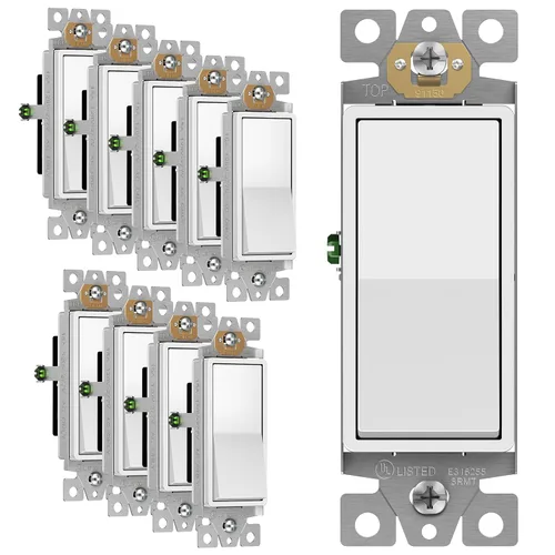 Vista 8 de ENERLITES - Interruptor de palanca decorativo de encendido/apagado con placas de pared, unipolar, 3 cables, tornillo de conexión a tierra, grado