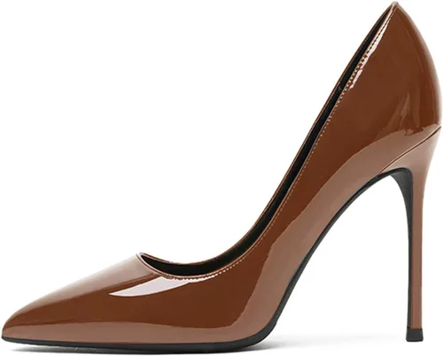 Vista 2 de Eldof Zapatos de tacón alto para mujer con punta puntiaguda y tacón alto, clásicos, sin cordones, de 4 pulgadas, para boda, fiesta, oficina