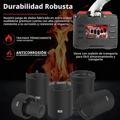 Vista 7 de Kit de Herramientas de Llaves de Tuerca de Husillo 5 Piezas Juego de Llaves de Tuerca de Bloqueo de Cubo de Eje 1/2" Drive Extractor Instalador