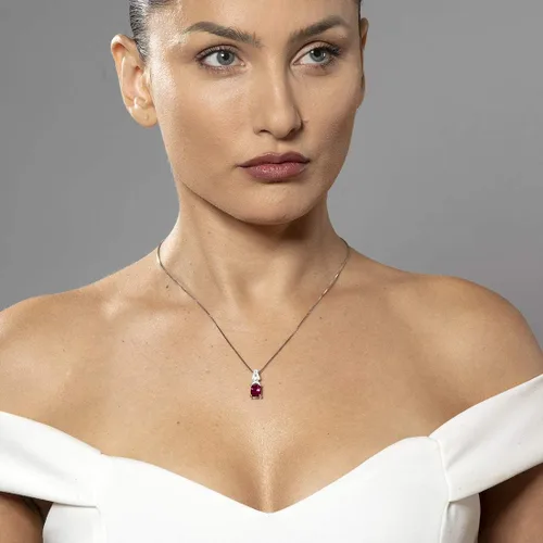 Vista 2 de PEORA Ritzy Pendant Necklace 925 Sterling Silver, Various Gemstones, Solitaire Design, Cushion Cut with 18 inch Chain