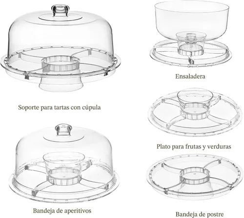 Vista 3 de HABIBEE 6-in-1 Soporte multifuncional de acrílico con cúpula para servir pasteles, 12 pulgadas