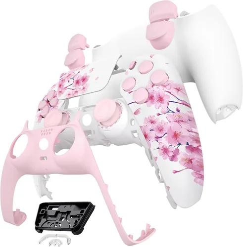 Vista 4 de eXtremeRate Cherry Blossom Whisper Full Set Shell with Buttons Touchpad Cover, Custom Replacement Decorative Trim Shell Front Back Plates Compatible