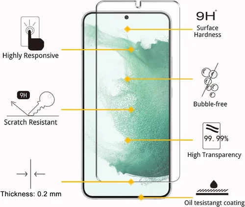 Vista 3 de Paquete de 3 protectores de pantalla para Galaxy S22, paquete de 3 protectores de lente de cámara con bandeja de fácil instalación, compatible