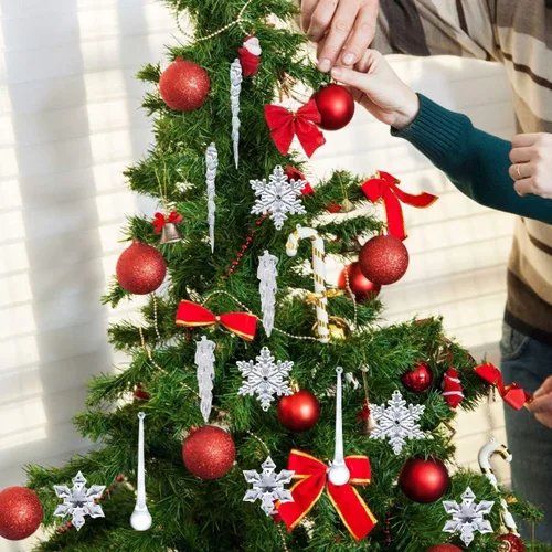 Vista 5 de 50 piezas de decoración de Navidad acrílico copo de nieve carámbano árbol de Navidad colgante transparente DIY adorno colgante decoración de fiesta