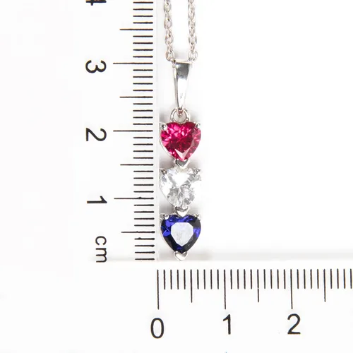 Vista 6 de Silver Smile Collar con colgante de plata de ley maciza de tres piedras 2.25 CTW cultivado en laboratorio, rubí, blanco y azul Colgante patriótico