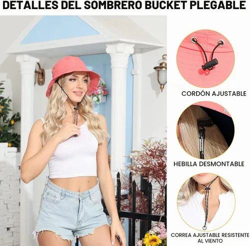 Vista 6 de Packable Bucket Hat for Women Waterproof UV Protection Sun Hat Sandía