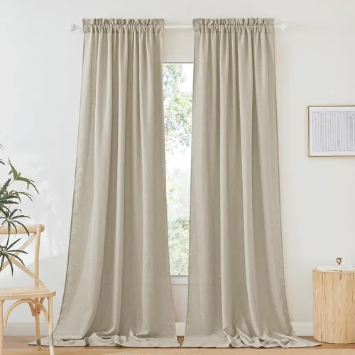 Vista 57 de RYB HOME - Cortinas de lino texturizado semitranslúcidas, privacidad media, filtro de luz, decoración de ventana para dormitorio/baño/sala de estar
