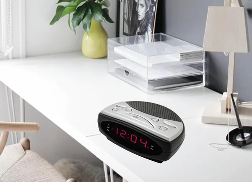 Vista 4 de HANNLOMAX Radio despertador HX-137CR, radio PLL AM/FM, alarma dual, pantalla LED de 0.9", solo operación de CA