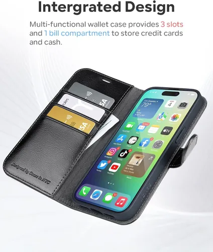 Vista 7 de OCASE Funda tipo cartera compatible con iPhone 14 Pro Max, de piel sintética, con tarjetero, soporte de bloqueo RFID