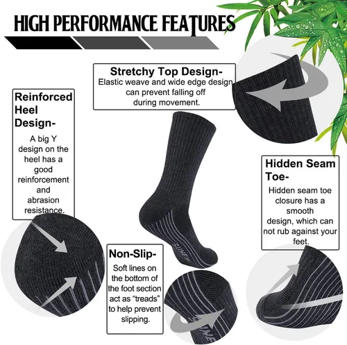 Vista 4 de Sunew Calcetines de bambú de viscosa, unisex, acolchados, cómodos, para entrenamiento, senderismo, 6 pares