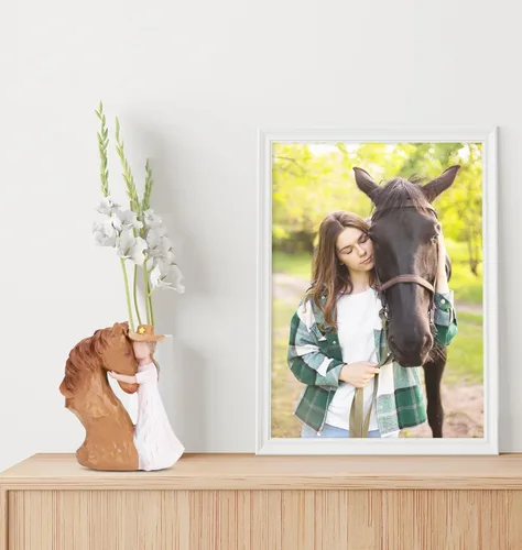 Vista 5 de BEARAE Figura de caballo para niñas y mujeres, escultura de resina pintada a mano, decoración ecuestre, regalos para amantes de los caballos