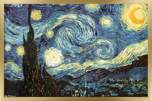 Vista 15 de Trends International Póster de pared The Starry Night de Vincent van Gogh, 14.725 x 22.375 pulgadas, versión enmarcada de madera de granero