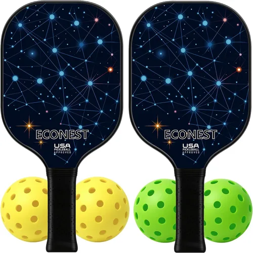 Vista 6 de Juego de 2 palas de pickleball con 4 bolas – Cara de fibra de vidrio de alto rendimiento para precisión, agarre cómodo y fácil control – Ideal