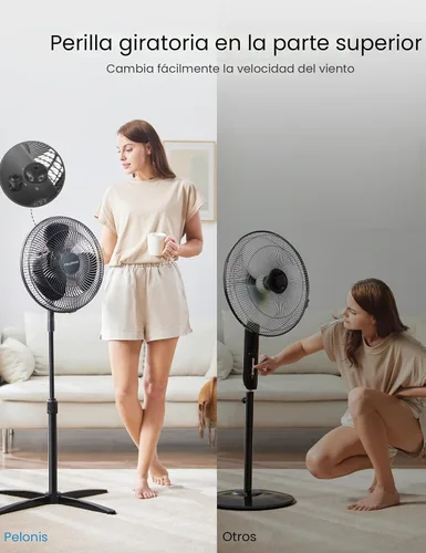 Vista 4 de PELONIS Ventilador de pedestal de 16 pulgadas para dormitorio, ventilador oscilante, 3 velocidades, oscilación de 90°, altura ajustable, ventilador