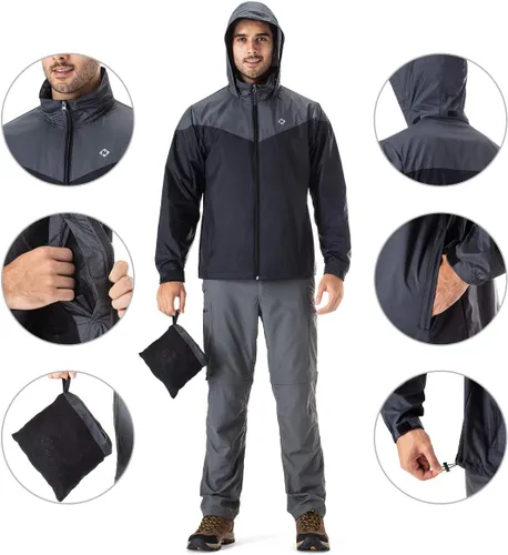Vista 5 de NAVISKIN Chubasquero impermeable para hombre, con capucha oculta, poncho ligero y plegable