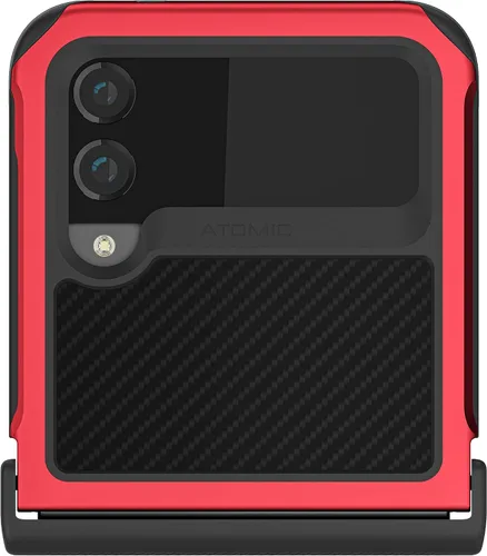 Vista 5 de Ghostek Atomic - Funda delgada para Galaxy Z Flip 4, parte trasera de aramida con parachoques de aluminio rojo, funda protectora de doble capa a