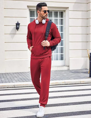 Vista 20 de COOFANDY Conjunto deportivo de 2 piezas para hombre, conjunto deportivo casual con capucha