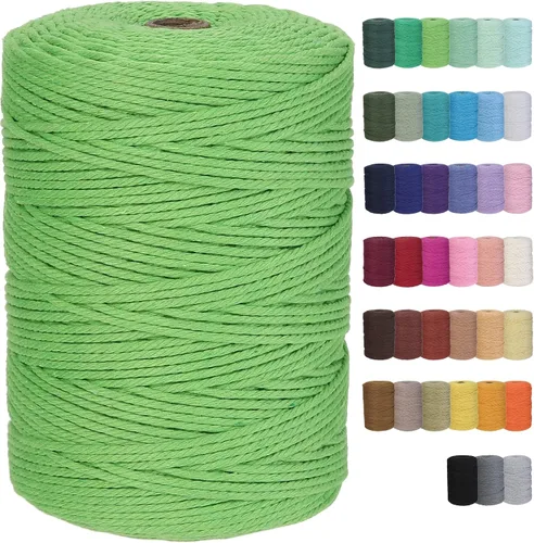 Vista 33 de Cuerda de macramé de algodón de 2 mm, 220 yardas, suministros naturales de macramé de color, cuerda de algodón suave para artesanía, para colgar