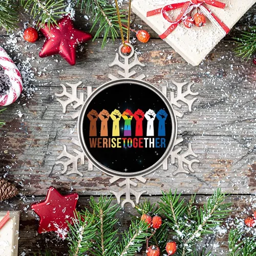 Vista 7 de We Rise Together LGBTQ - Adorno colgante para árbol de Navidad, Pansexual, transgénero, LGBTQ, arco iris gay, decoración de árbol de Navidad