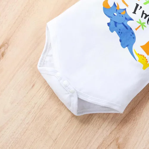Vista 6 de Conjunto de mameluco de manga corta para bebé niño de un primer cumpleaños, con tirantes