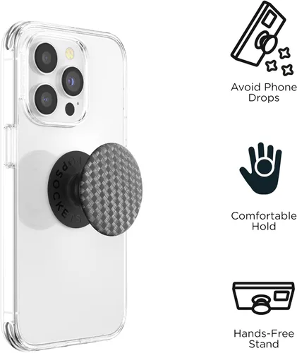 Vista 4 de PopSockets Agarre adhesivo para teléfono, soporte - tejido de carbonita