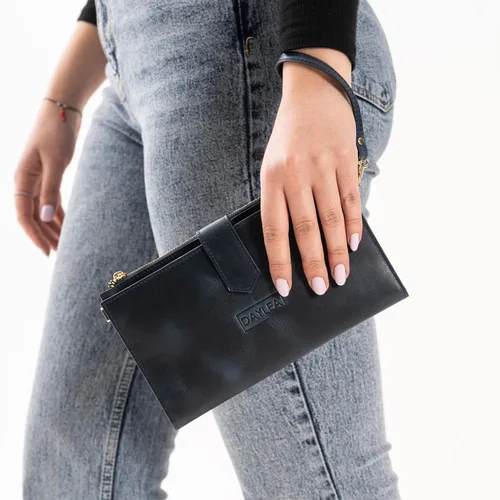 Vista 7 de Cartera de cuero genuino para mujer con protección RFID, cartera plegable para teléfono celular, con cremallera, diseño delgado, con múltiples