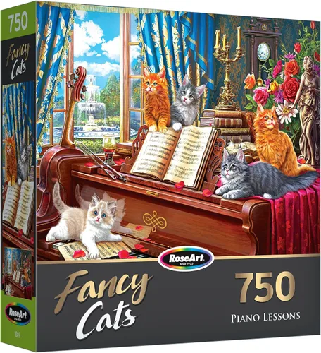 Vista 6 de RoseArt - Fancy Cats - Lecciones de la tarde - Rompecabezas de 750 piezas para adultos