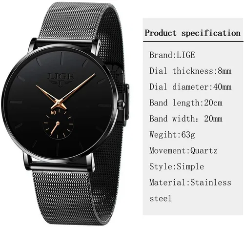 Vista 7 de LIGE Wrist Watches for Men Waterproof Dress Vintage Work Casual Stainless Steel 3ATM Water Resistant Japanese Quartz Movement Date Display Business