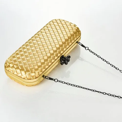 Vista 3 de Bolso de mano de noche tejido para mujer, elegante bolso cruzado con cadena desmontable para boda, fiesta de graduación