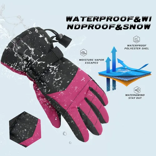 Vista 5 de American Trends Guantes de nieve para niños, guantes de invierno impermeables, guantes de esquí para niños y niñas, clima frío, guantes de snowboard