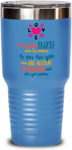 Vista 3 de Regalo para hija Taza de Cafe para hermana Perfecto regalo para graduados, profesionales y estudiantes Vaso con afirmaciones positivas, Azul