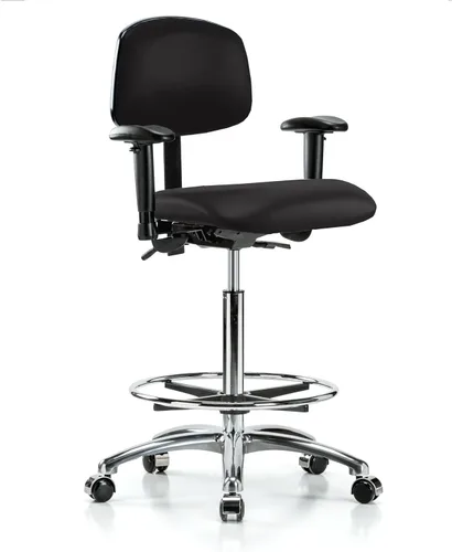 Vista 36 de PERCH - Silla giratoria con ruedas para alfombra o linóleo, cromado, Textil, Tela negra