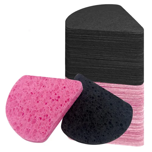 Vista 10 de 60 esponjas faciales comprimidas triangulares, esponjas cosméticas 100% naturales para limpieza facial para limpieza facial diaria, mascarilla