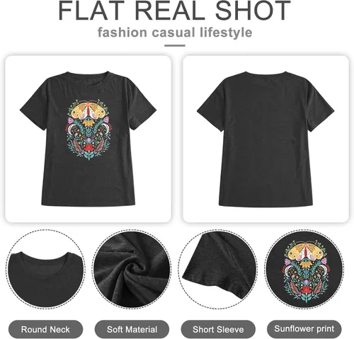 Vista 6 de Camiseta de manga corta con diseño de margaritas para mujer, diseño de girasol, talla grande