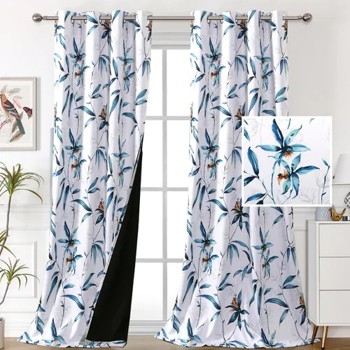 Vista 20 de H.VERSAILTEX Cortinas 100% opacas de 63 pulgadas de largo, juego de 2 paneles de cortinas estampadas con aislamiento térmico para dormitorio