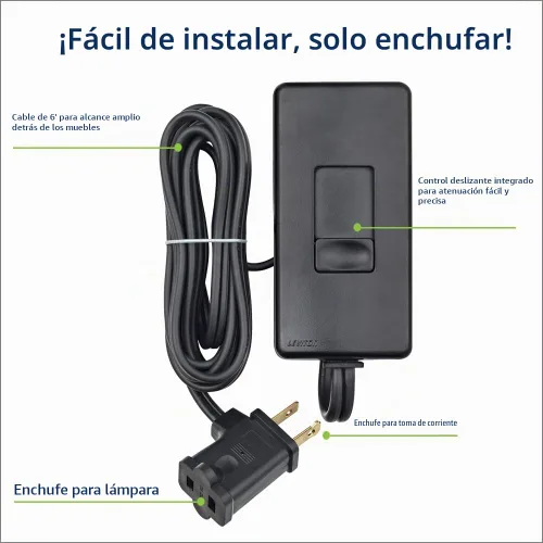 Vista 3 de Leviton Regulador de luz enchufable de mesa para bombillas LED regulables, halógenas e incandescentes, TBL03-10E, negro