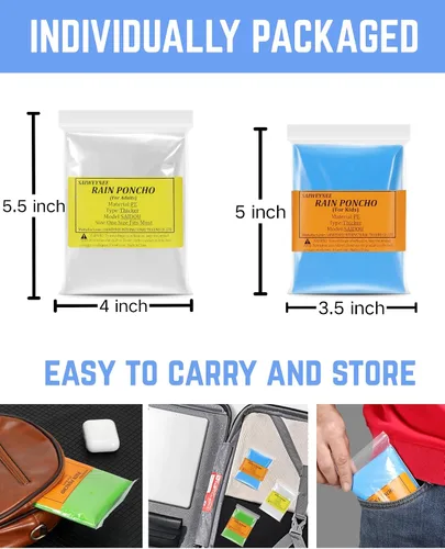 Vista 5 de Ponchos de lluvia para adultos, niños y familia 4, 8, 9 y 16 opciones de paquete Extra grueso, resistente al desgarro con capucha