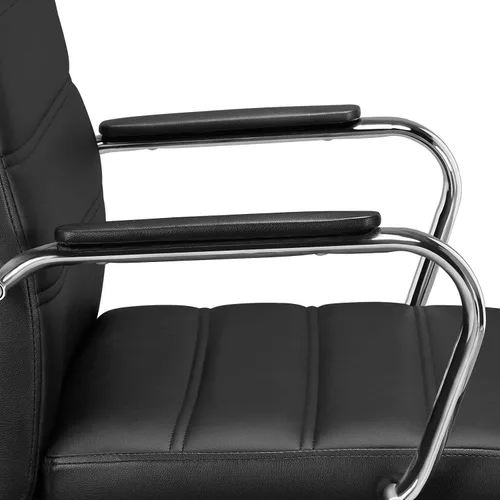 Vista 6 de Topeakmart Silla de oficina con respaldo medio, silla ejecutiva giratoria ajustable de piel sintética, color negro