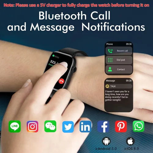 Vista 2 de Reloj inteligente para iPhone Android, rastreador de fitness de 1.9 pulgadas con (respuesta/hacer llamadas) IP 67 relojes digitales deportivos Negro