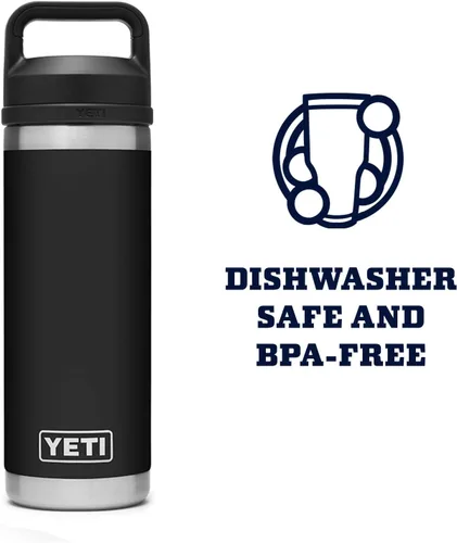 Vista 5 de YETI Rambler Botella de 18 oz, aislada al vacío, de acero inoxidable con tapa Chug, negro