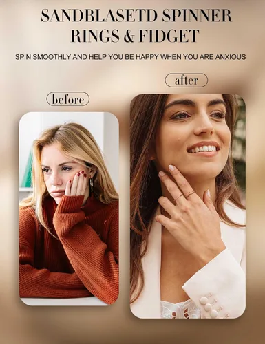 Vista 4 de Diamday Anillos Fidget para Mujeres y Hombres - Anillo Spinner de Acero Inoxidable 24 para Alivio de Ansiedad y Estrés con Purpurina Chorro de Arena