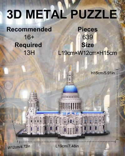 Vista 4 de Piececool Rompecabezas de metal 3D para adultos, kit de modelo de metal de la catedral de San Pablo, kits de construcción de arquitectura