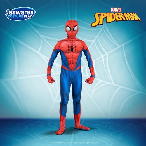 Vista 6 de Marvel Spider-Man - Disfraz oficial de Halloween Zentai para jóvenes, elastano elástico bidireccional con aberturas para la muñeca