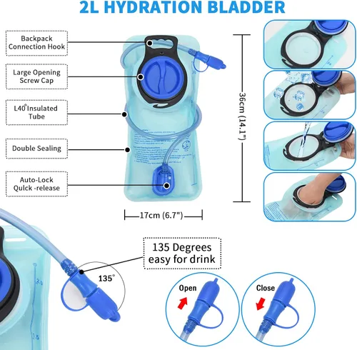 Vista 3 de Mochila de hidratación Roptat con bolsa de agua de 2L - Mochila de agua ligera con bolsa de agua para mujeres, hombres, correr, montar, andar