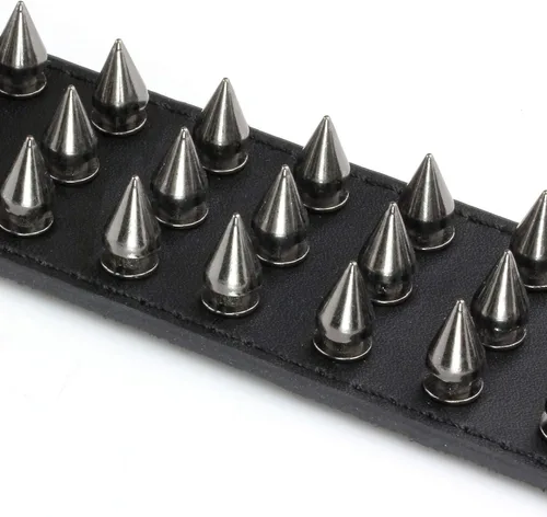Vista 6 de MILAKOO 2 pulseras negras para cinturón, cuerda de cuero, pulsera punk rock negra de 6 a 8 pulgadas