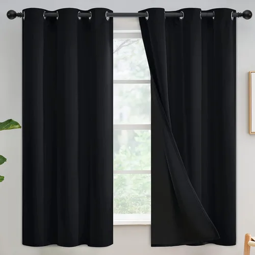 Vista 149 de Yakamok Cortinas negras, cortinas de ventana con aislamiento térmico y eficiencia energética para dormitorio, cortinas opacas completas y cortinas