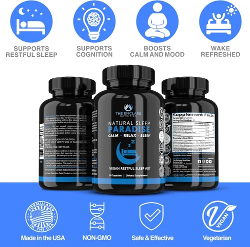 Vista 6 de THE ENCLARE NUTRITION Melatonina 10 mg ayuda para dormir para adultos con Ashwagandha, GABA, 5HTP, L teanina, vitamina B6, inositol, calcio